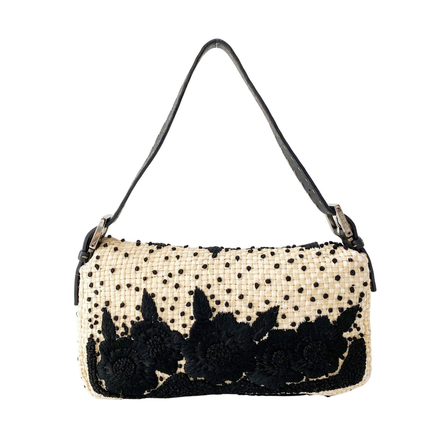 ★ Authentic FENDI Baguette Paglia Embroidered Shoulder Bag Pre-owned ★