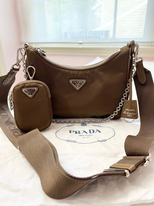 Authentic Pre-Owned Prada Re-Edition 2005 Nylon Crossbody Bag – Brown with Silver Hardware