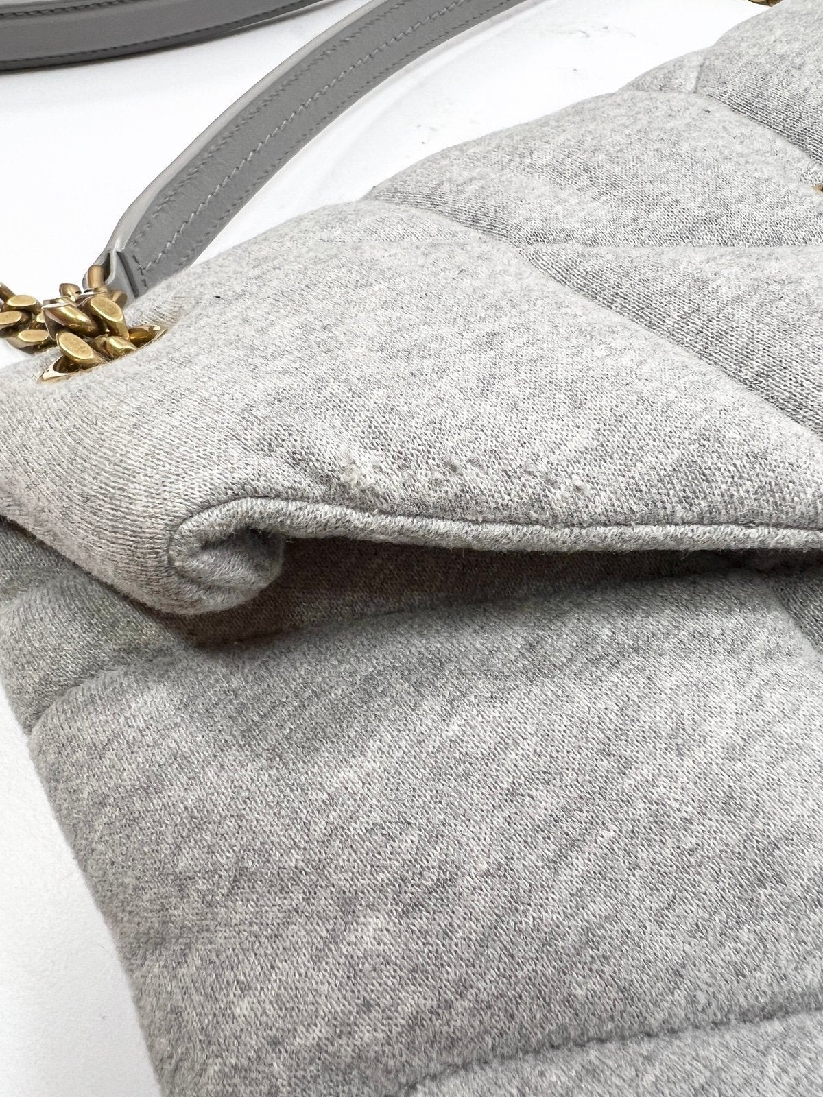 Authentic Pre-Owned YSL Lou Puffer Medium Shoulder Bag – Heather Grey Quilted Jersey