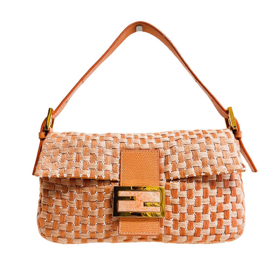 ★ Authentic FENDI Baguette Orange Beaded Shoulder Bag Pre-owned ★