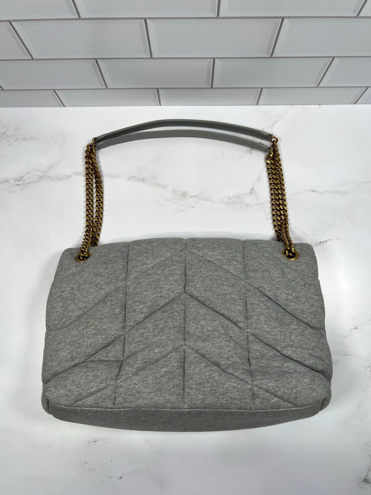 Authentic Pre-Owned YSL Lou Puffer Medium Shoulder Bag – Heather Grey Quilted Jersey