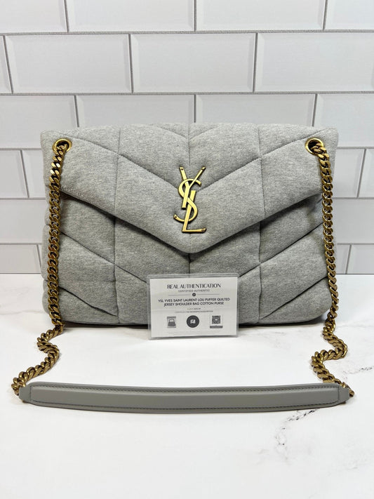 Authentic Pre-Owned YSL Lou Puffer Medium Shoulder Bag – Heather Grey Quilted Jersey