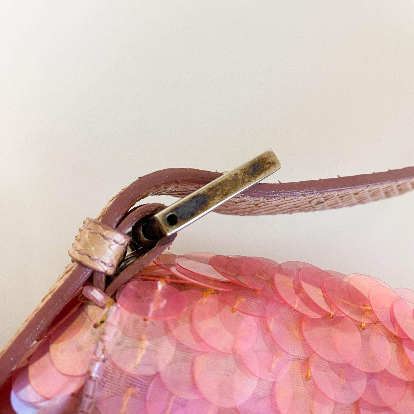 ★ Authentic FENDI Rare Baguette Pink Sequin Rhinestone Hardware Shoulder Bag Pre-owned ★