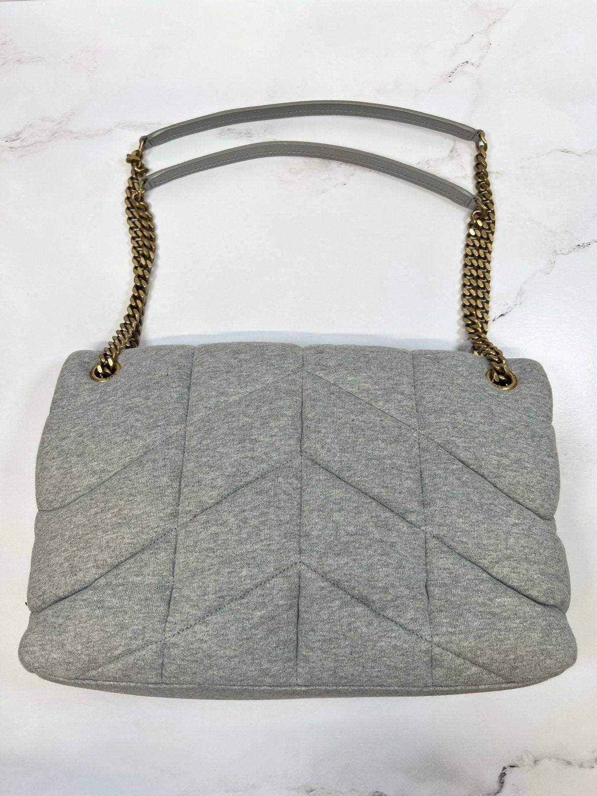 Authentic Pre-Owned YSL Lou Puffer Medium Shoulder Bag – Heather Grey Quilted Jersey