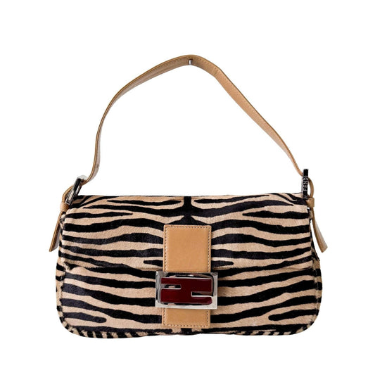 ★ Authentic FENDI Baguette in Zebra Printed Pony Hair Shoulder Bag Pre-owned ★