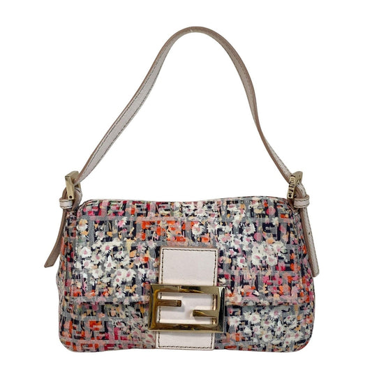 ★ Authentic FENDI Mini Mamma Baguette Floral Canvas Shoulder Bag Pre-owned ★