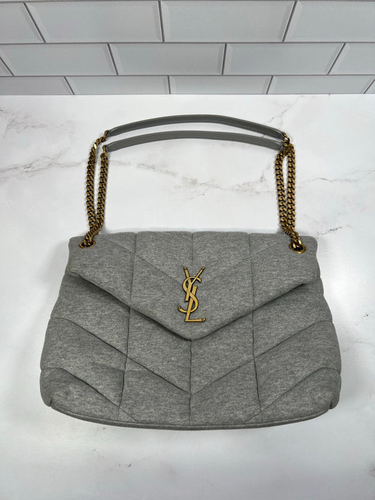 Authentic Pre-Owned YSL Lou Puffer Medium Shoulder Bag – Heather Grey Quilted Jersey