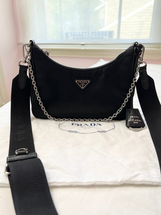 Authentic Pre-Owned Prada Re-Edition 2005 Nylon Crossbody Bag – Black with Silver Hardware